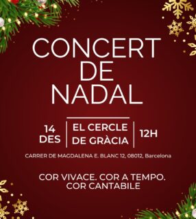 Com cada any, les corals del Cercle us convidem a celebrar el Nadal amb música!
📅 Diumenge 14 de desembre
⏰ 12:00 h
💰 Taquilla inversa